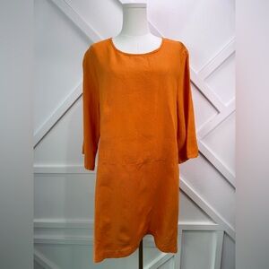 Bryn Walker Orange Linen Tunic Top Made in USA 3/4 Sleeve Side Slits Size Large